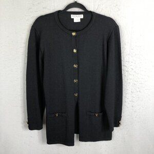 Vintage Austin Reed Cardigan Women L Black Merino Wool Old Money Preppy Academia